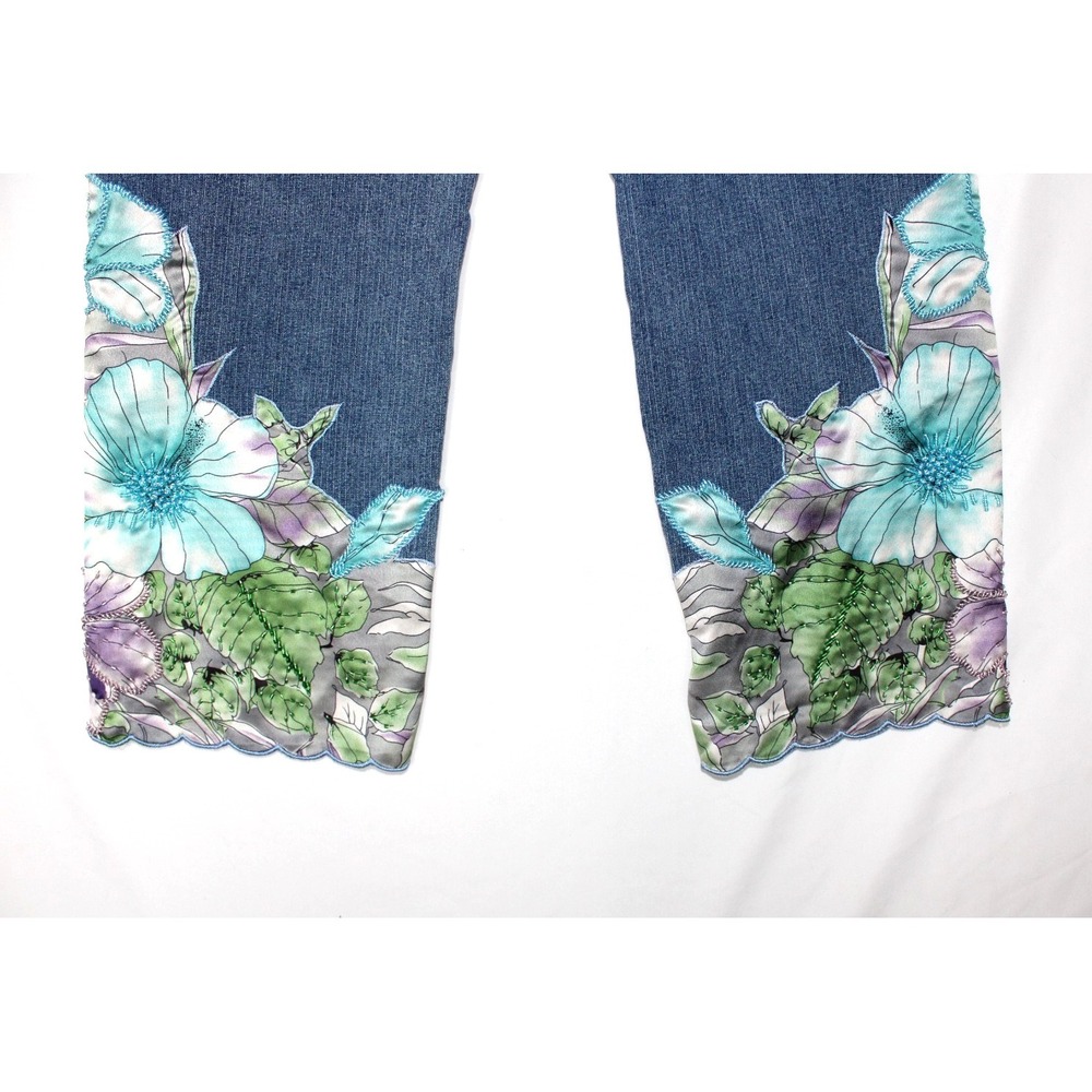 Soft Surroundings Nevaeh Floral Beaded Fairy Cropped Denim Jeans Pants Women 10P - Picture 7 of 15